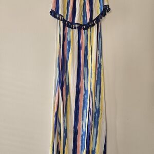 Aakaa Multicolor Striped Maxi Dress with Tassel Trim